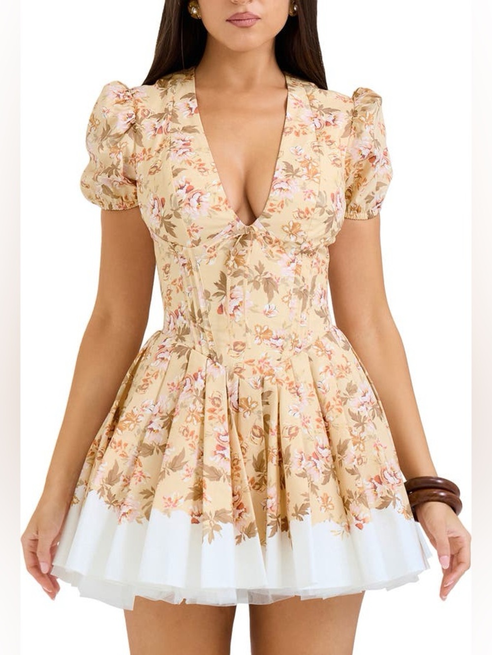 House of CB Imani Floral Print Pleated Mini Dress Sunbleached Women’s - Medium